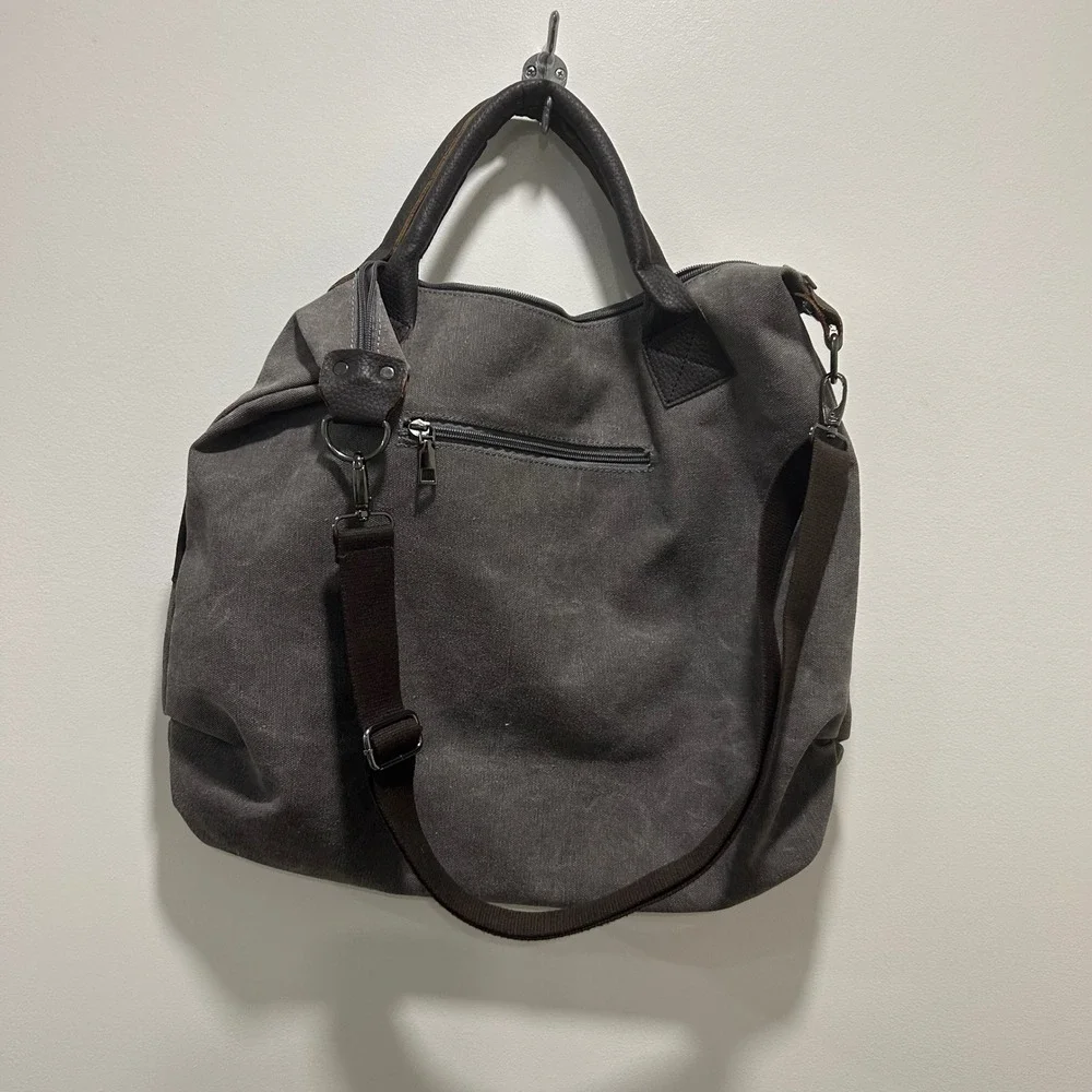 Casual Canvas Leather Trim Hobo Shoulder Bag Top Zip Crossbody‎ Messenger
